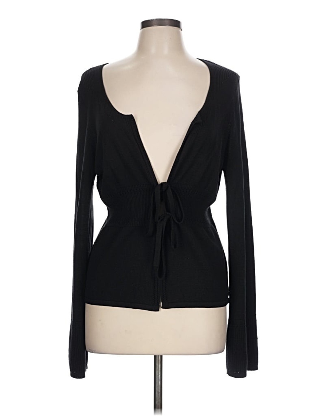 Silk Blend Tie-Front Black Cardigan Sweater, Like New